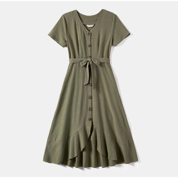 Altar'd State Dresses & Skirts - Altar’d State NWT button down, ruffle hem, olive green maxi dress
